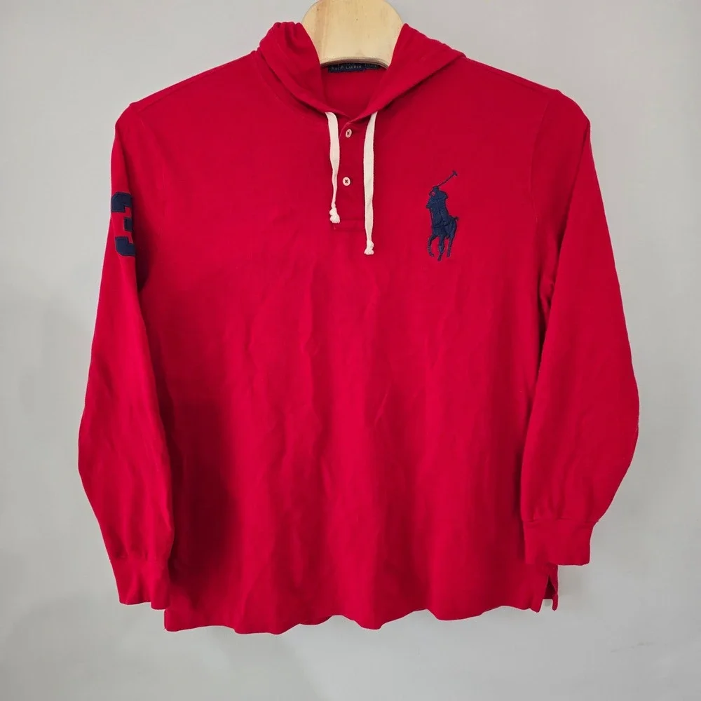 Polo‎ Ralph Lauren Mens Red Big Pony Hooded Pique Long Sleeve Shirt XXL TTG